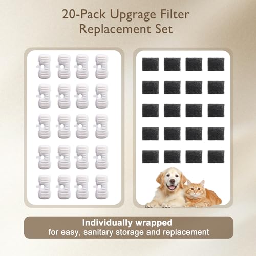 20 Packs Filter Replacement Compatible with PETLIBRO Cat Water Fountain PLWF005