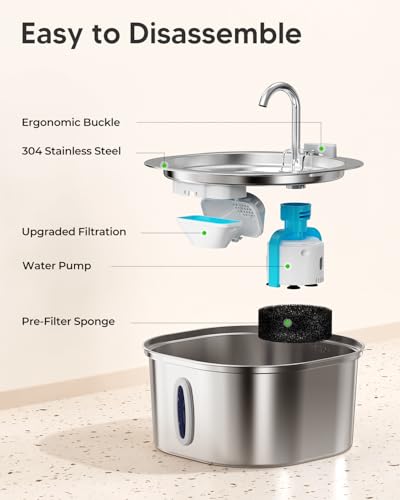 Stainless Steel Cat Water Fountain with 3 Filters