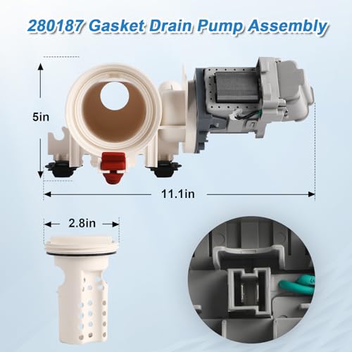 NEW 280187 8181684 Front Load Clothes Washer Drain Pump Filter Assembly Compatible with Whirlpool Duet Maytag Epic Kenmore HE Front Load Washers (35.274 Ounce)