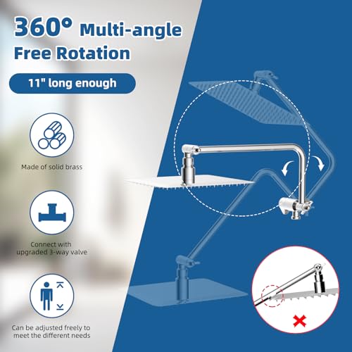 12" Metal Rainfall Shower Head with 10