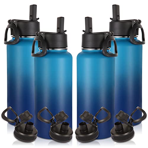 32 oz Water Bottles Bulk 4 Pack with Straw Lid & Spout Lid