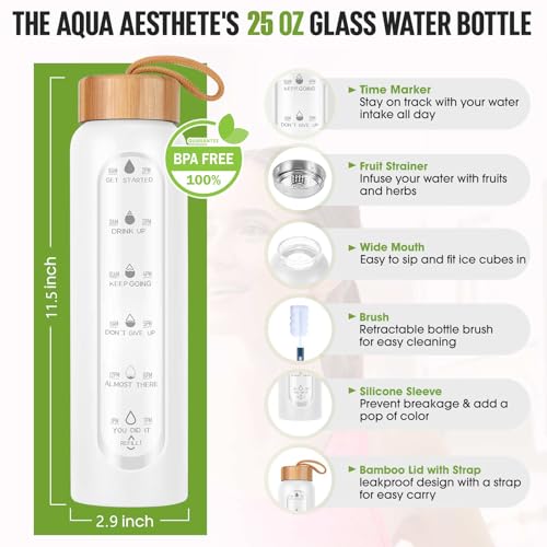 Glass Water Bottles 25 Oz with Silicone Sleeve