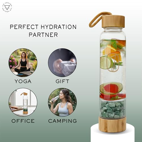 Gem Infused Aventurine Glass Water Bottle