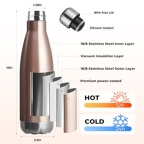 17oz Sport Water Bottle 12 Pack Vacuum Insulated Stainless Steel Leak (12 Count)