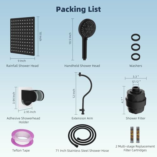 All Metal 10'' Dual Filtered Rainfall Shower Head Combo