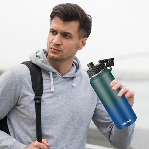 40oz Large Metal Sports Insulated Water Bottle with 2 Lids (40 Count)