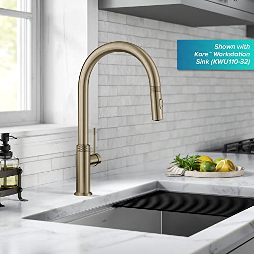 Brushed Gold 17 in Pull Down Kitchen Faucet KPF