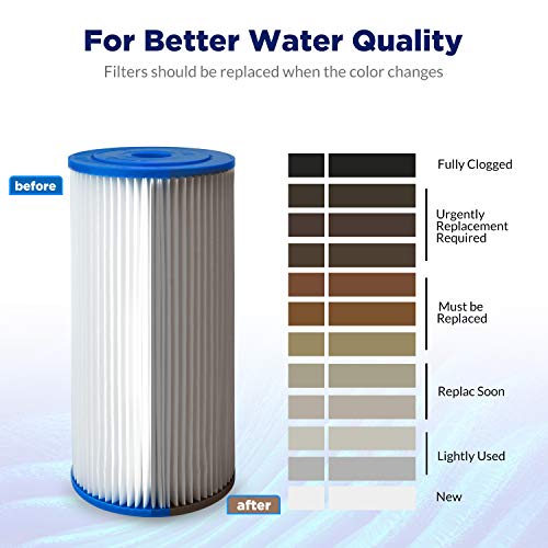 50 Micron Pleated Water Filter Home 10"x4.5" Whole House Heavy Duty Sediment Replacement Cartridge Compatible with ECP10 (4 Count)