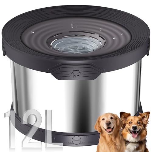 12L Dog Water Bowl No Spill Stainless Steel for Slow Drinking Black