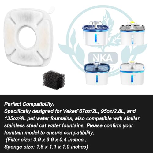 40 Pcs Cat Water Fountain Filters Replacement Compatible with Veken 95oz (20 Count)
