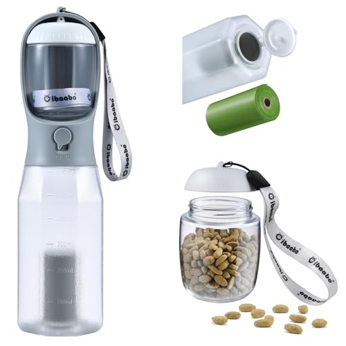 Dog Water Bottle with Food Container & Poop Bag Holder & Filter