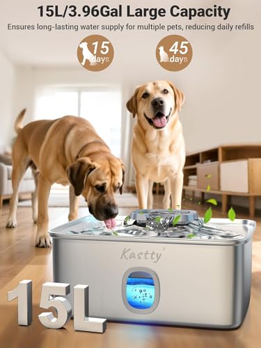 4 Gal 15L Stainless Steel Dog Water Fountain for Large Dogs