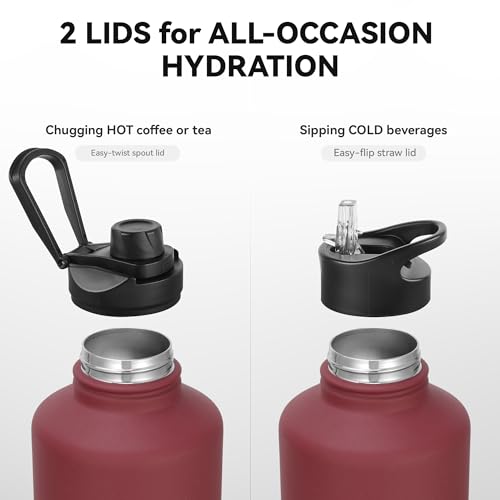 64 oz Insulated Water Bottle with Straw & Spout Lids