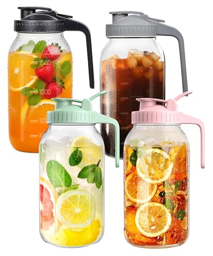 64oz Large Glass Pitcher with Lid & Spout (4 Count)