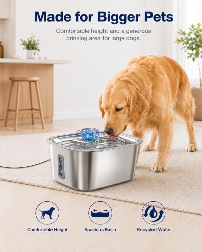 2.1 Gallon Stainless Steel Dog Water Fountain for Large Dogs (385.3 Fl Oz)