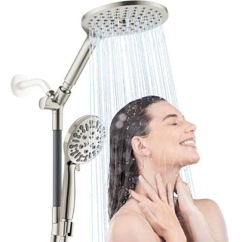 Brushed Nickel Dual Shower Heads with 9 Modes Handheld Spray Combo