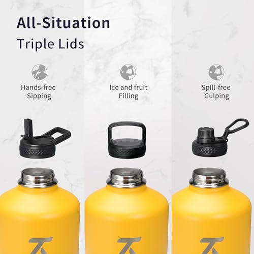 One Gallon Water Bottle Insulated with 3 Lids