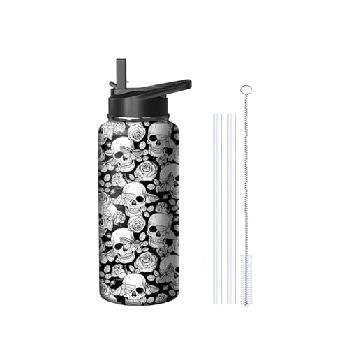 18oz Skull Water Bottle with Handle and Flip Straw