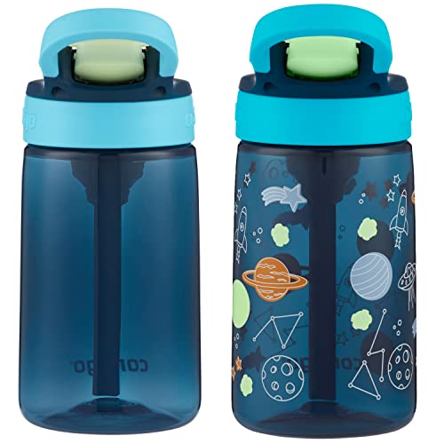 Kids Water Bottle with Redesigned AUTOSPOUT Straw 14oz. 2 Pack Blueberry and Blue Raspberry & Blueberry and Blue Raspberry with Cosmos