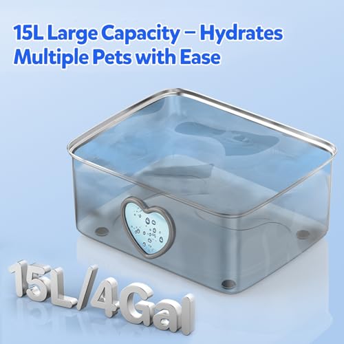 4Gal 15L Stainless Steel Dog Water Fountain for Pets