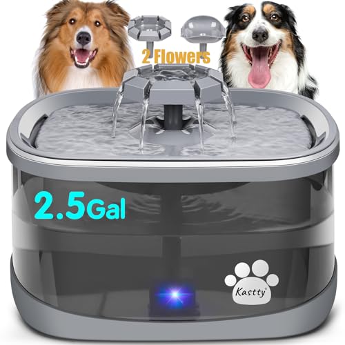 2.5Gal 9.5L Dog Water Fountain Extra Large Pet Water Fountain 3 Flow Modes Cat Water Fountain Larger Filter Filtration& Smart LED Pump& Safe Touch