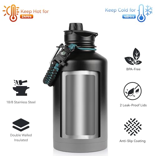 64 oz Insulated Water Bottle with Straw & Spout Lids