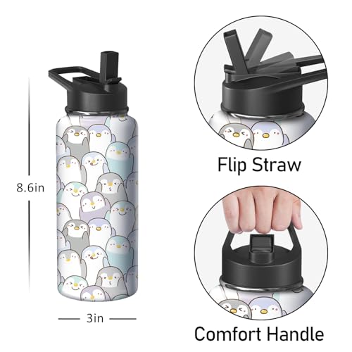 18oz Penguin Water Bottle with Handle and Flip Straw