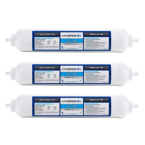 ICF-10Q/3 Inline Post Activated Carbon Water Filter Replacement Cartridge with 1/4-Inch Quick Connect for Refrigerator, Ice Maker, RO Reverse Osmosis System, 2000 Gallons (3 Pack) (3 Count)