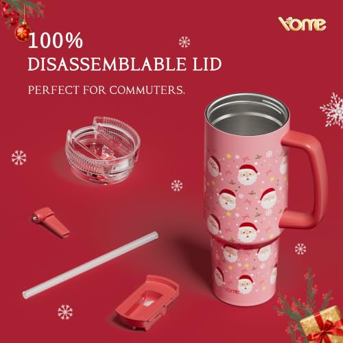 DetaClean 40oz Christmas Tumbler with Handle and Flip Straw for Women
