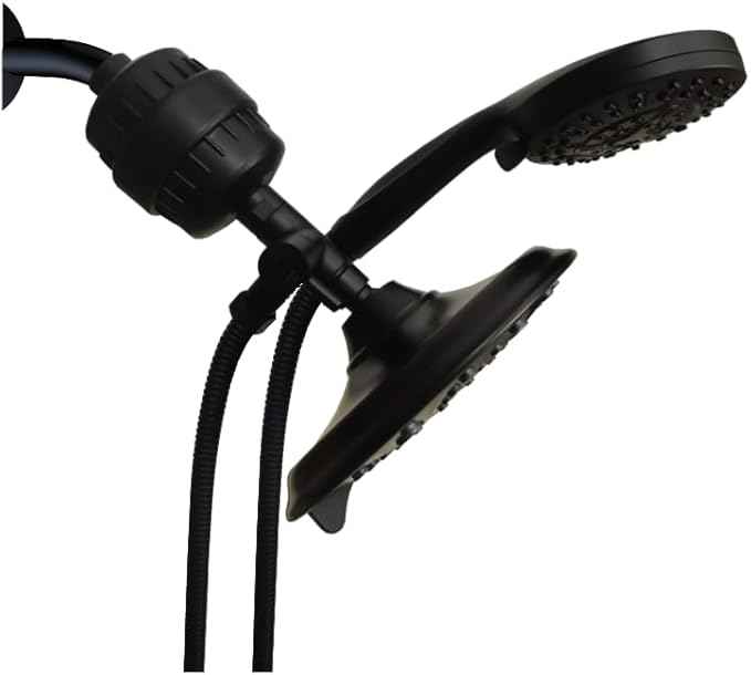 Dual Filtered Shower Head Showerhead with 79" Hose Handheld Sprayer Combo, Filtration Rain Rainfall, 20 Stage Water Filter for Chlorine Well Hair Dry Skin, Metal Diverter, DSFC05B (Blcak round, 8")