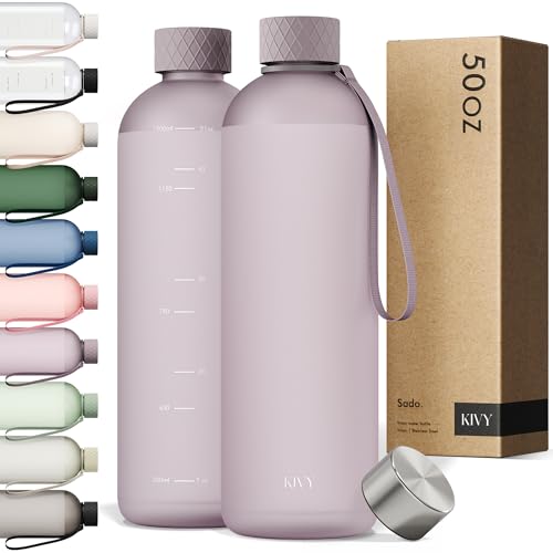 Large Water Bottle 50oz [Lightweight & Shatterproof] Fits Backpack & Cupholder for Travel