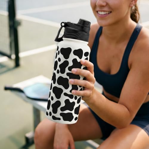 Cow Skin Stainless Steel Water Bottle with Strap 32oz