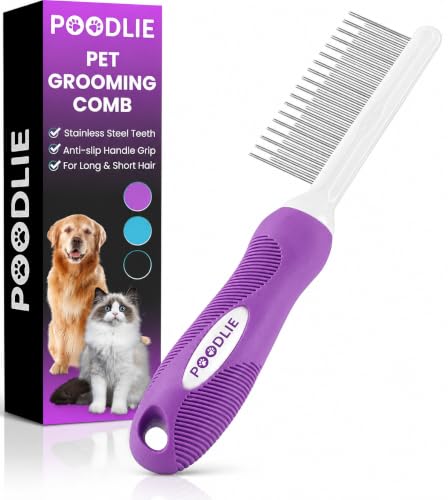 Poodle Pet Detangling Pet Comb with Long & Short Stainless Steel Teeth for Removing Matted Fur