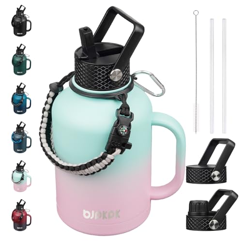50oz Insulated Water Bottle with Straw Lid Stainless Steel Water Jug