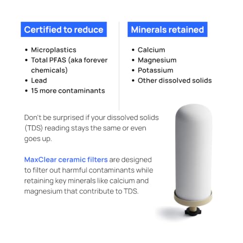 MaxClear 7” Gravity Water Filter Replacement Compatible with ProOne & Berkey Water Filter Systems (4 Count)