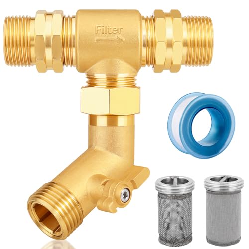 T Line Strainer Garden Hose Filter with 100 Mesh and 40 Mesh Screen and 2 PCS GHT to NPT Adapter Pressure Washer or Heater Inlet for RV Camping Car Wash On Pipe Strainer