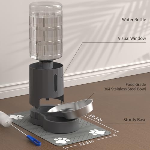 Cat Water Dispenser with Placemat and Stainless Steel Bowl