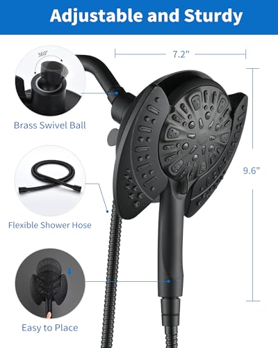 2 in 1 Shower Head with Handheld Combo High Pressure Black 2.5 GPM (2 Count)