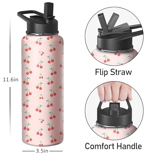 40oz Cherry Water Bottle with Handle and Flip Straw