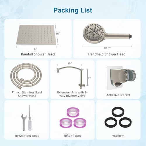 All Metal 8" High Pressure Rain Shower Head Combo