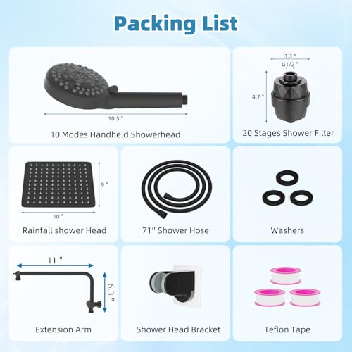 10" Metal Filtered Shower Head with 10