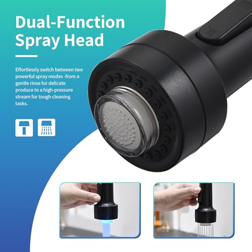 Black Kitchen Faucet with Pull Down Sprayer Single Hole Stainless Steel LED Faucet