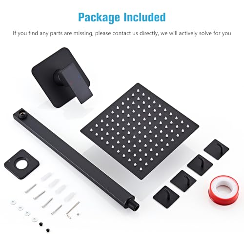 Shower Faucet Set Matte Black Bathroom Rainfall Shower System Wall Mount with 8 Inch Square Shower Head
