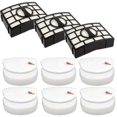 9 Pack) 3 Hepa Filters + 6 Foam Filters Compatible With Shark ZU560 ZU561 ZU562 ZU572 UV650 UV725 ZU660 CU530 Upright Vacuum, Replacement HEPA Upright Filter Parts, Compare to XFFK560 & XHEPA560 (9 Count)