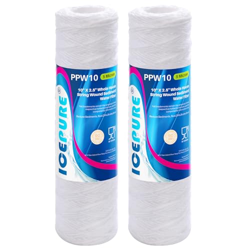 5 Micron 10" x 2.5" Whole House String Wound Sediment Water Filter Cartridge for Well Water (2 Count)