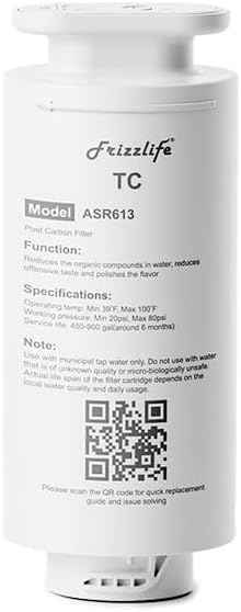 Frizzlife ASR613 Replacement Post Filter Cartridge For PD1200 Reverse Osmosis System(3rd Stage)