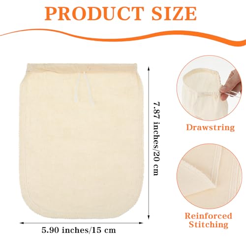 4 Pack Cotton Nut Milk Bag 8 × 6 Inches Fine Mesh Cheese Cloth Multiple Usage Reusable Food Strainer Professional Cold Brew Filter for Straining Juice Coffee Yogurt Tea (4 Count)