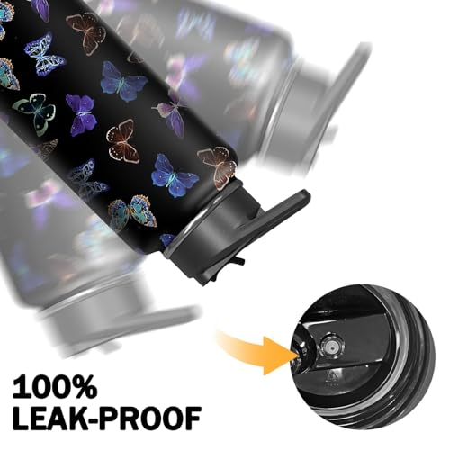 18oz Butterfly Water Bottle with Handle and Flip Straw