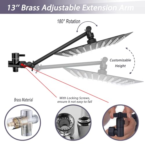 12" High Pressure Square Rain Shower Head and 2