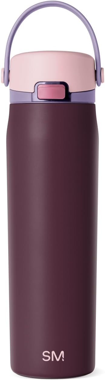 Simple Modern Mesa Sport Water Bottle with Covered Chug Lid | 24oz Cup Holder Friendly Insulated Stainless Steel Bottle for Gym, Sports and Travel | Cherry Wine